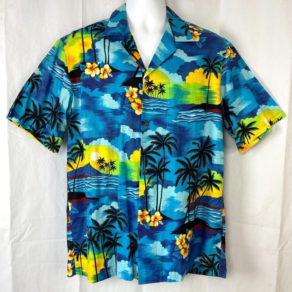 Aloha Republic Tropical Sunrise Vtg Hawaiian Shirt Large Mens Slim 45x30 Cotton - Picture 2 of 6